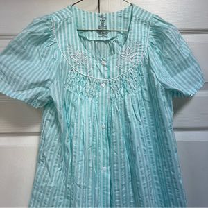 Secret Treasures House Dress Nightgown Size M (8-10) Striped White Turquoise